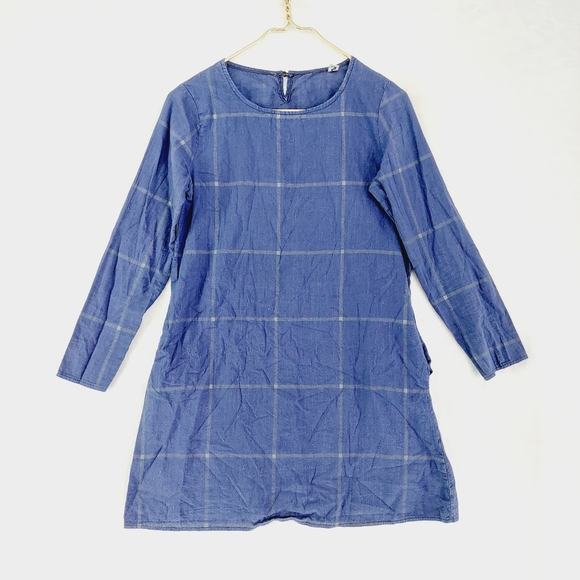 zei la la Dresses & Skirts - Zei La La Navy Plaid Crewneck Long Sleeve Pockets  Midi Tunic Dress P3316